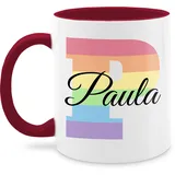 Tasse Tassen 325ml - Anfangsbuchstabe Name - One Love Liebe Rainbow Regenbogen LGBTQ Gay Pride Regenbogenfarben LGBT mit Namen - 325 ml - Bordeauxrot - alphabet keramik haferl bedrucken lassen