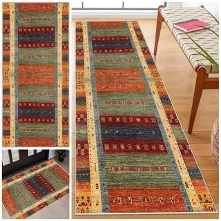 Laegnfho Teppichläufer 120 x 300 cm, Geometrisch, Mehrfarbig, Modern, Rutschfest, Waschbar, für Küche, Eingang, Wohnzimmer, Schlafzimmer