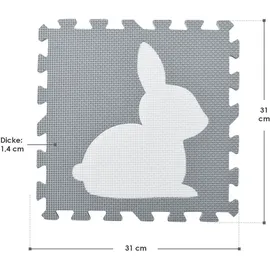 Juskys Kinder Puzzlematte Timon 36 Teile mit 16 Tieren - rutschfest – grau weiß