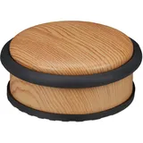 Relaxdays Türstopper Boden, für schwere Türen, Edelstahl, Gummi, flach, Holzoptik Bodenpuffer HxD 5 x 10,5 cm, hellbraun