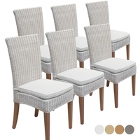 kreatives Wohnen Esszimmer Stühle Rattanstühle Wintergarten Cardine 6 Stück Sitzkissen leinen weiß, Holz, Extra breit