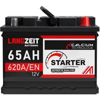 LANGZEIT lead acid, Autobatterie 65Ah 12V 620A/EN Starterbatterie +30% mehr Leistung ersetzt Batterie 55Ah 56Ah 60Ah 61Ah 62Ah 63Ah 64Ah, kompatibel mit PKW