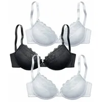PETITE FLEUR Push-up-BH Damen 2xweiß+1xschwarz Gr.90B