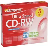 Memorex CD-RW Ultra Speed 5 Pack 700 MB CD-RW (CD-RW, 700 MB, 120 mm, 80 min, 24x)