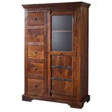 Massivmoebel24 Vitrine Akazie 95x45x147 nougat lackiert Oxford 417