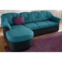 Ecksofa DOMO COLLECTION "Flores Schlafsofa, B/T/H: 233/142/86 cm, L-Form" Sofas Gr. B/H/T: 231cm x 84cm x 142cm, Microfaser PRIMABELLE-Struktur, Recamiere links, ohne Funktion-ohne Federkern, schwarz (schwarz/petrol) wahlweise mit Bettfunktion, Federkern, auch in Leder