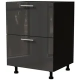Feldmann-Wohnen Auszugsunterschrank Essen (D2A/60/1A, 2 Schubladen + Innenschublade, HETTICH InnoTech Atira, 1-St., moderne Optik, lackierte Fronten) 60x50x82cm schwarz - graphit Hochglanz (ES-D2A/60/1A) schwarz