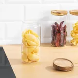 Navaris Vorratsgläser Set mit Akaziendeckel - 3x Glas Aufbewahrung Vorratsdosen mit Deckel - 950ml Lebensmittel Behälter - für Müsli Nudeln Reis