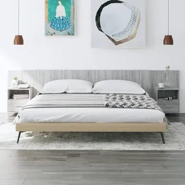 vidaXL Kopfteil mit Nachttischen Grau Sonoma Holzwerkstoff