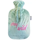 Fashy Wärmflasche 2, 0 L mit Flauschbezug "stay wild", Salbeigrün, 67393