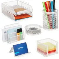 Relaxdays Schreibtisch-Organizer Set Metall 26,5x8,5x33,5 cm Weiß 7 St.