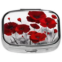 Mini-Pillendose mit roter Mohnblume: 5,6 x 4,1 x 1,7 cm, geeignet für Tasche, Geldbörse, perfekt für Reisen