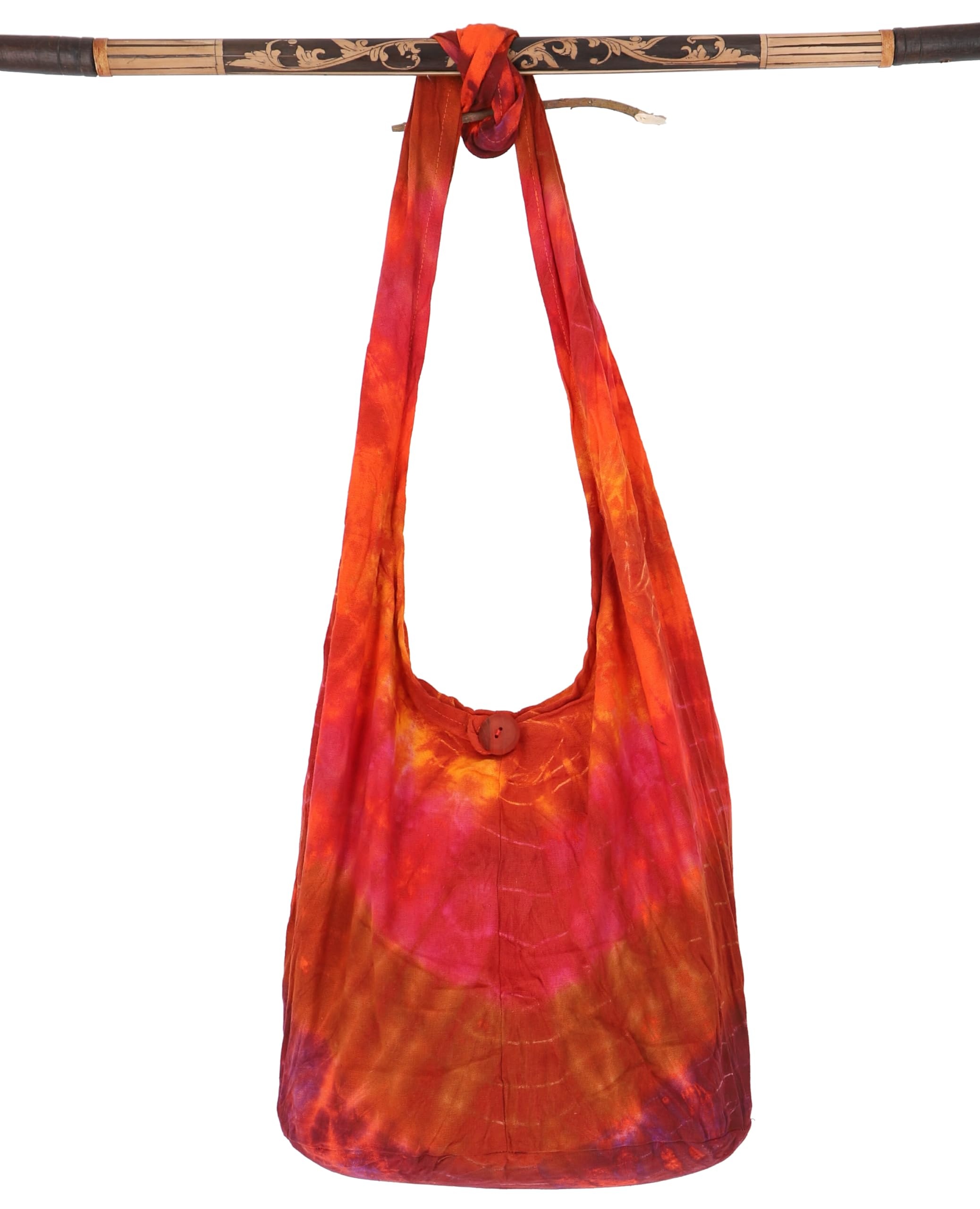 GURU SHOP Batik Sadhu Bag, Hippie Tasche, Goa Schulterbeutel - Orange/rot, Herren/Damen, Baumwolle, Size:One Size, 40x35x15 cm, Alternative Umhängetasche, Handtasche aus Stoff - Einheitsgröße