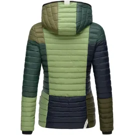 Navahoo Damen, Übergangsjacke Colorblocking leichte Steppjacke mit Kapuze Multikulti Multicolour Green Forest Gr. XS - XS
