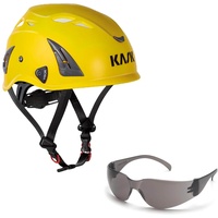 KASK Schutzhelm, Bergsteigerhelm, Industriekletterhelm Plasma AQ - Arbeitsschutz-Helm + Schutzbrille grau - EN 397, Farbe:gelb