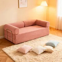 Kgfvesdc 3-in-1 Boneless Couch, Umwandelbares Schlafsofa mit Armlehnen,Faltbare Matratze und Schlafsessel, Bequemes Schlafcouch,Cordbezug & Kissen,Schlaffunktion Pflegeleicht(Rosa /1 Rückenlehne/1.8M)