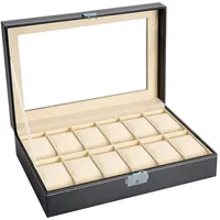Intirilife Uhrenbox mit 12 Steckplätzen aus Holz 30x20x8 cm Schwarz