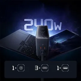 Baseus GaN 3x USB-C USB DC, 240W Smart-Desktop-Schnellladegerät – Schwarz