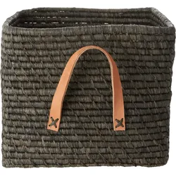 RICE Rice Aufbewahrungskorb Einfarbig mit Lederschlaufen, L30 x B30 x H25cm, dunkelgrau