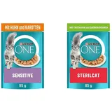 PURINA ONE Sensitive Katzenfutter nass, zarte Stückchen in Sauce mit Huhn, 26er Pack (26 x 85g) & STERILCAT Katzenfutter nass, zarte Stückchen in Sauce