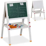 Relaxdays Standtafel mit Whiteboard Kiefernholz MDF Weiß Grün Höhenverstellbar Magnetisch 77 cm x 39 cm x 44,5 cm