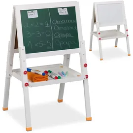 Relaxdays Standtafel mit Whiteboard Kiefernholz MDF Weiß Grün Höhenverstellbar Magnetisch 77 cm x 39 cm x 44,5 cm