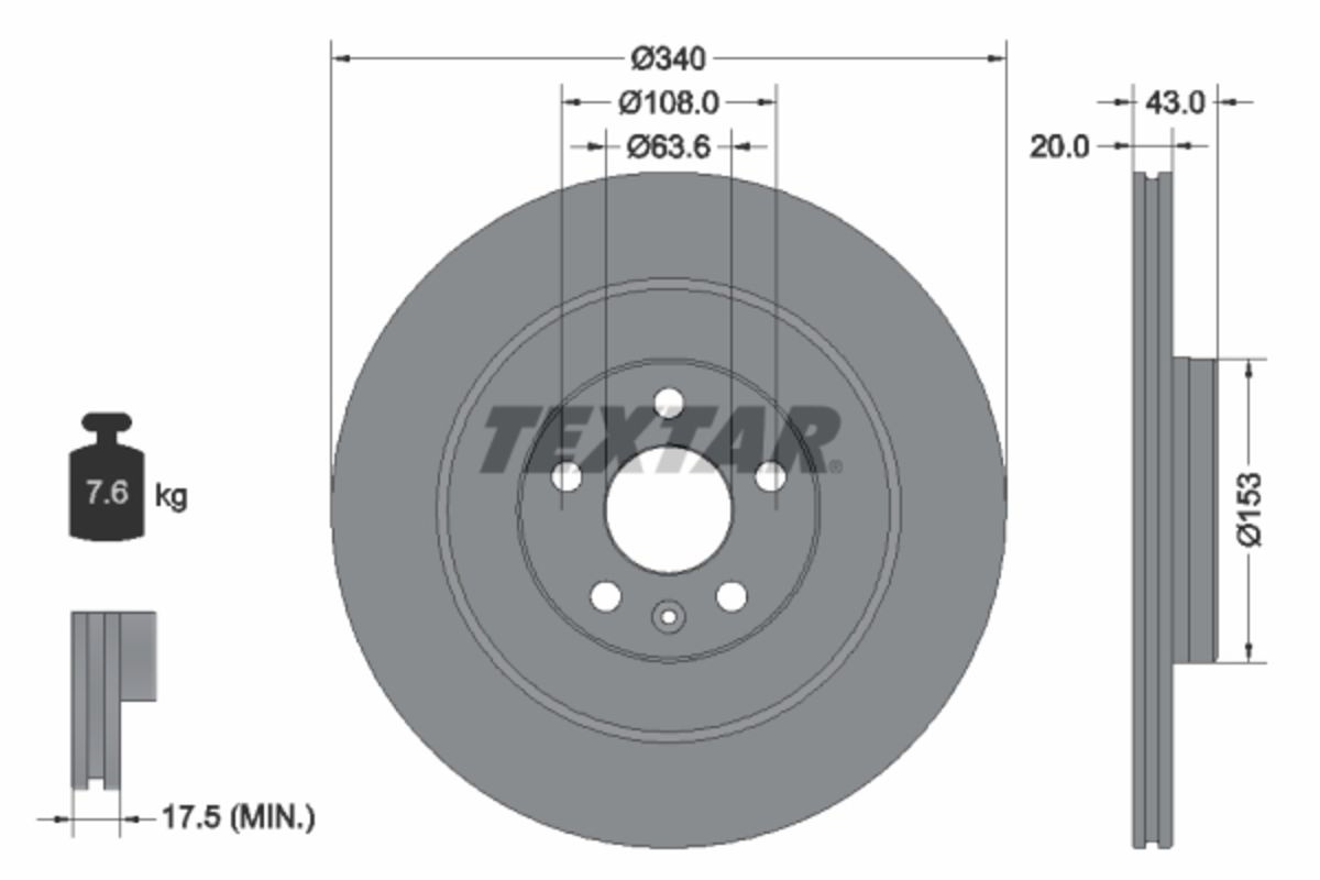 Bremsscheibe TEXTAR 92304503 hinten, belüftet, 1 Stück