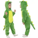 Doladola kostüme für baby mit Kapuze, Mädchen Jungen Flanell Overall, tier kostüm kinder (Grüner Dinosaurier, Größe (Alter 3,5-4,5 Jahre))