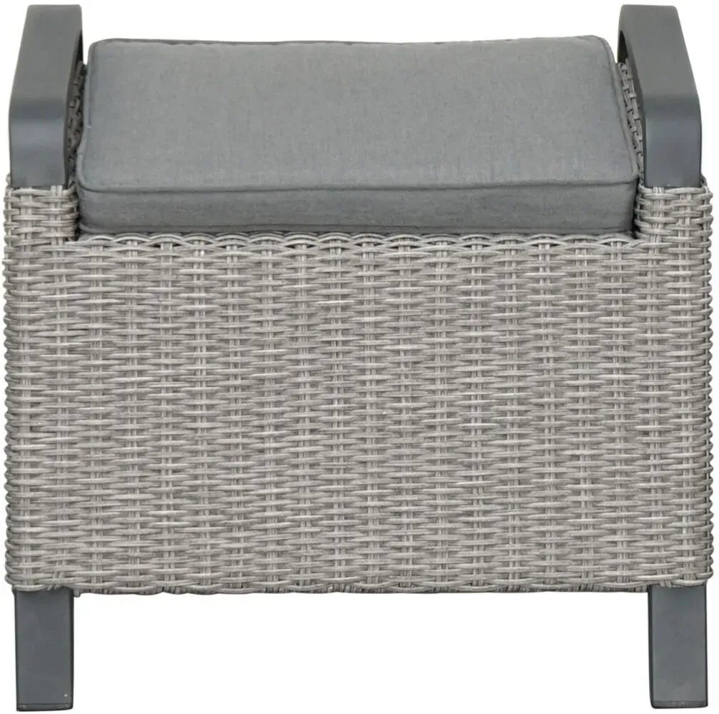 Ploß Caldero Design-Fußhocker, Grau, Polyrattan/Aluminium, 55x60x54cm, Robust & Witterungsbeständig