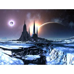 Fototapete PAPERMOON "PLANETEN-FUTURISTISCH WELTRAUM MOND GALAXIE UNIVERSUM", bunt, B:3,50m L:2,60m, Vlies, Tapeten