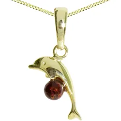 Kette mit Anhänger OSTSEE-SCHMUCK "Ostsee-Schmuck Kette mit Anhänger Delphin" Gr. 42, gold (goldfarben), Halsketten, Damen, 42cm, Silber 925 (Sterlingsilber), L: 42cm
