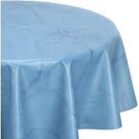 Wachstuchtischdecke abwischbar, OVAL RUND ECKIG, fleckenabweisende Gartentischdecke Marmorstein, zuschneidbare Wachstuch Tischdecke (Rund 120 cm, Hellblau)
