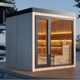 AWT Saunahaus Gartensauna Außensauna THE CUBE X4 , Hemlock, 235x235, 9kW EOS Cub