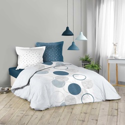 3tlg. Bettwäsche 240x220 Baumwolle Übergröße Bettdecke Kreise Bettbezug blau