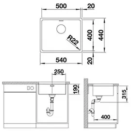 Blanco Andano 450-U edelstahl seidenglanz + Handbetätigung + InFino