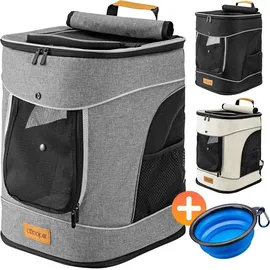 CADOCA CADOCA® Haustierrucksack bis 20 kg verstellbare Gurte faltbar Kurzleine Haustier Tragetasche Katze Hund Rucksack Beige