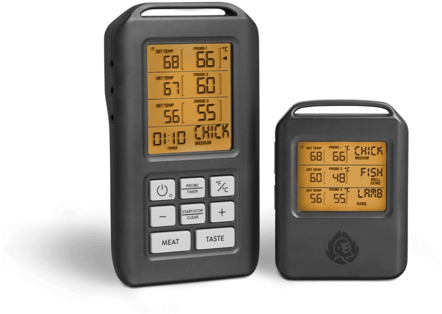 BURNHARD Grillthermometer Digitales BBQ Thermometer, inkl. 4 Sonden, Grill Thermometer - Bratenthermometer mit Timer schwarz
