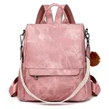 Puwuzixi Rucksack Damen Wasserdicht Anti-Diebstahl Leichtgewicht PU Mode Reisen Mehrzweck Cabrio Geldbörse Umhängetasche Handtasche Frauen Rucksack(Pink)