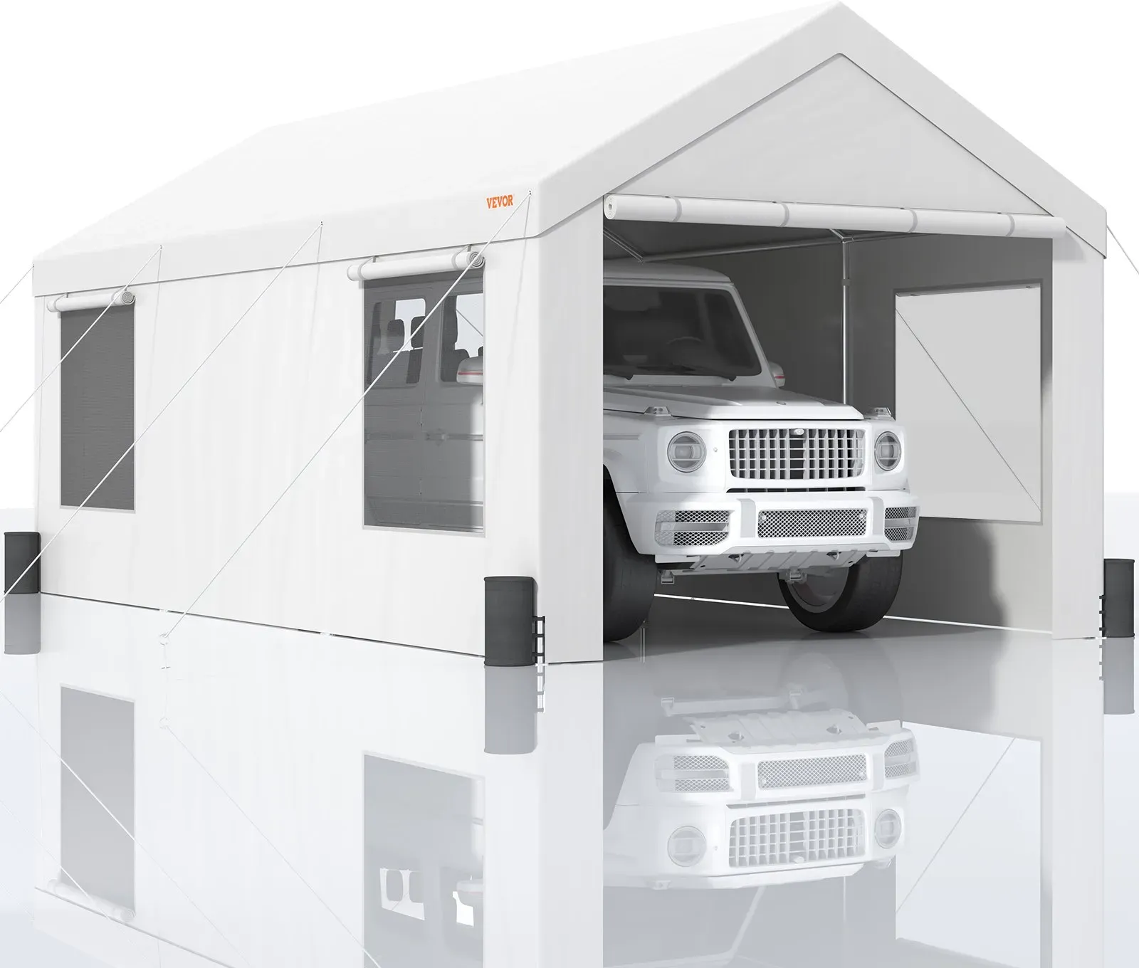 VEVOR Zeltgarage 3,7 x 6 x 2,96 m Garagenzelt aus 180 g/m2 doppelseitig beschichtetes PE und verzinktes Stahlrohr Lagerzelt Carport 38 mm Säulendurchmesser Gerätezelt für 2–3 Erwachsene Weiß