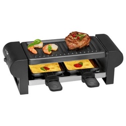 CLATRONIC Raclette 2-Personen Raclettgrill Partygrill Tischgrill, 2 Raclettepfännchen, 350 W, Grillplatte und Pfännchen antihaftbeschichtet schwarz