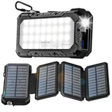 Solar Powerbank 26800mAh, Solar Ladegerät mit 4 faltbaren Panels und Camping Licht, 18W USB-C Schnellladung, wasserdichte Outdoor Powerbank Solar für Handy(Schwarz)