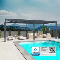Pavillon Pergola 3,6x7,2m Freistehende Terrassenüberdachung mit Lamellendach, Graphitgrau