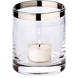 EDZARD Windlicht Molly, Laterne aus Kristallglas mit Platinrand, Kerzenhalter für Stumpenkerzen, Höhe 10 cm, Ø 8,5 cm