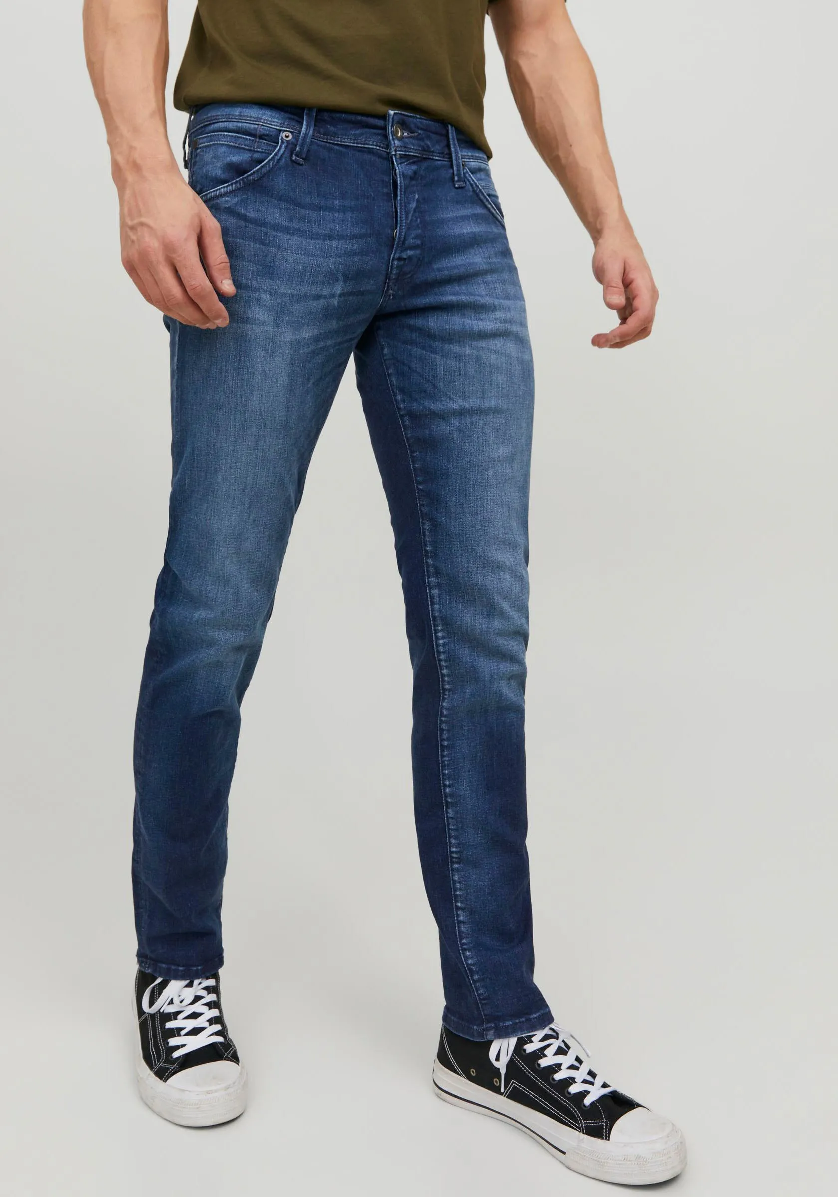 Slim-fit-Jeans JACK & JONES "JJIGLENN JJFOX JOS 047 50SPS" Gr. 31, Länge 32, blau (dark, blue, denim) Herren Jeans Slim Fit