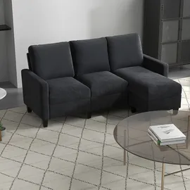 Homcom Ecksofa mit wendbarer Chaiselongue, Leinen Dunkelgrau 197x139x91cm für Wohnzimmer, Aosom.de