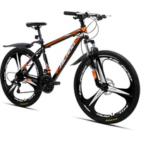 Hiland Mountainbike MTB 26 Zoll mit 432 MM Aluminiumrahmen Scheibenbremse Federgabel 3 Speichenräder Jugendliche Fahrad Herr Damen Schwarz&orange