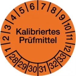 Dreifke® Prüfplakette, Kalibriertes Prüfmittel, Orange/Schwarz, - 30 mm Folie selbstklebend, 10 St