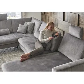 die planbar Wohnlandschaft DIE PLANBAR "ZE-EM20028 U-Form, Breite 332 cm", amira silber, B:332cm T:220cm, 100% Polyester, Sofas, Wohnlandschaft, wahlweise mit Kopfstützen und Sitztiefenverstellung