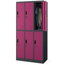 Jan Nowak Schließfachschrank Stahl 185 x 90 x 45 cm Anthrazit/Fuschie 6 Fächer