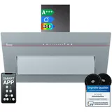 KKT KOLBE A+++ Dunstabzugshaube 90 cm 782 cbm/h Umluft Abluft Kopffrei Wandhaube | Glas Matt Grau | Nachlaufautomatik | Smart WiFi App WLAN | SensorTouch | RGBW LED-Beleuchtung | PLOOM9005G